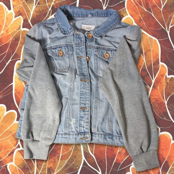 Ci Sono Size L (marked XL) Denim Jacket with Grey Knit Sleeves - Picture 1 of 7